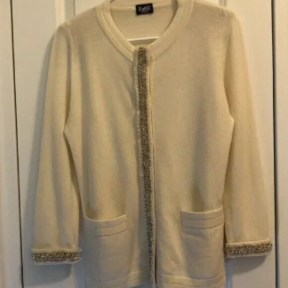 Tre Fathi Made in France 100% Cashmere Cardigan Cream Size M EUC - Picture 1 of 8